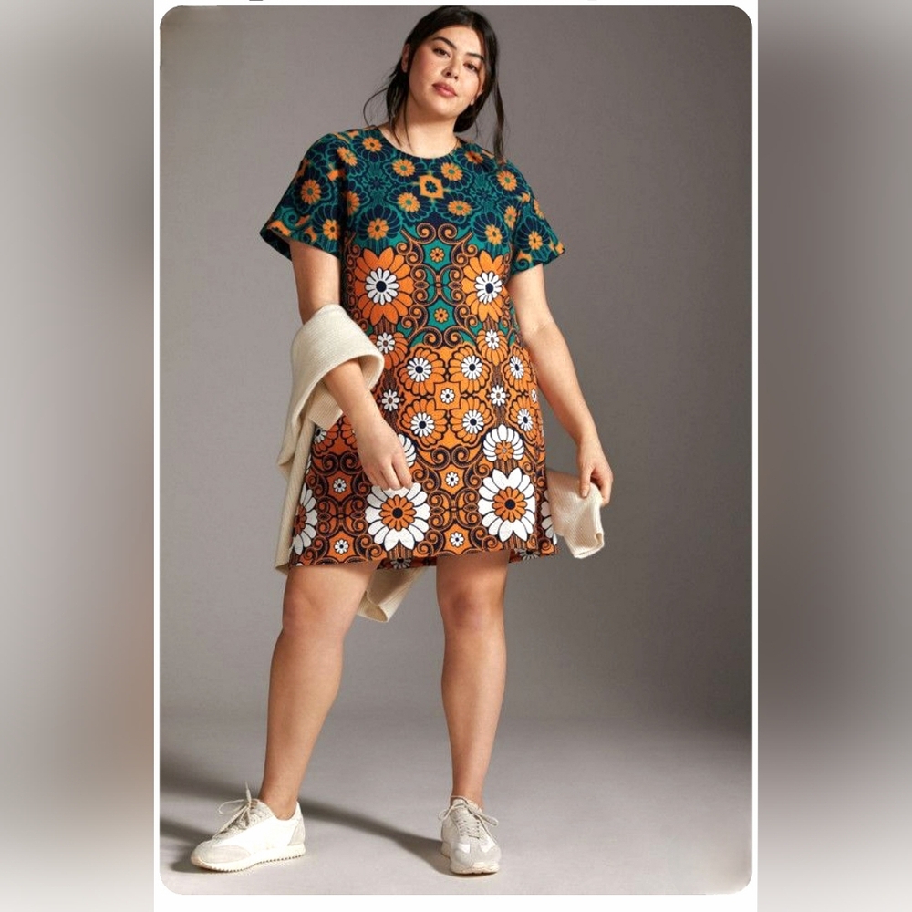 Maeve by Anthropologie 60's Mod Boho Graphic Print Midi Dress